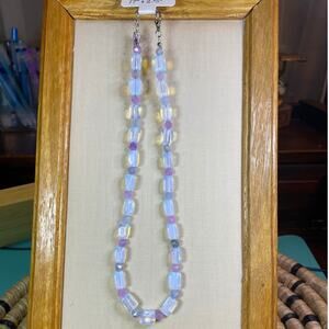 New, Opalite and Lavender Agate, 17" with 2.5" Extender, Silver Plated Clasp